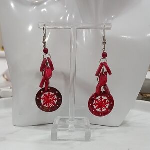 Vintage Hansmade Colombian Striking Red Earrings with Teardrop and Round Design